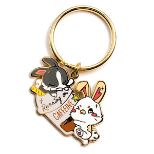 Running on Caffeine Bunnies Enamel Keychain  Flair Fighter
