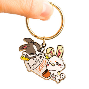 Running on Caffeine Bunnies Enamel Keychain  Flair Fighter