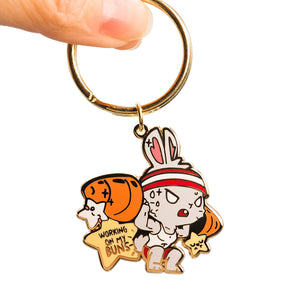 Weight Lifting Bunny Enamel Keychain  Flair Fighter