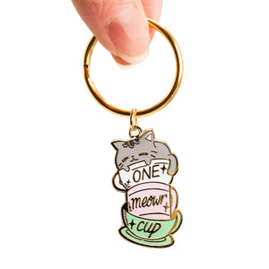 One Meowr Cup Cat Enamel Keychain  Flair Fighter