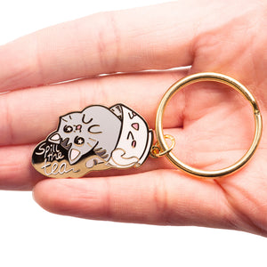 Spill the Tea Cat Enamel Keychain  Flair Fighter