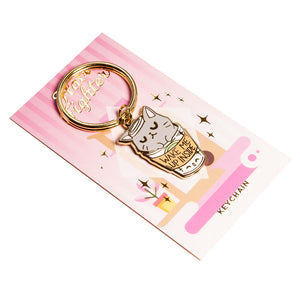 "Wake Me Up Inside" Coffee Cat Enamel Keychain  Flair Fighter