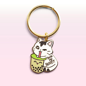 You're My Bestea Boba Cat Enamel Keychain (Matcha Green Tea Special Edition)  Flair Fighter