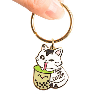 You're My Bestea Boba Cat Enamel Keychain (Matcha Green Tea Special Edition)  Flair Fighter
