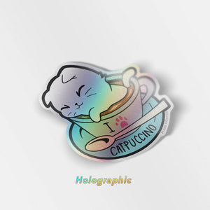 I Love Catpuccino Coffee Cat Holographic Vinyl Sticker Decorative Stickers Flair Fighter