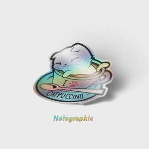 I Love Catpuccino Coffee Cat Holographic Vinyl Sticker Decorative Stickers Flair Fighter