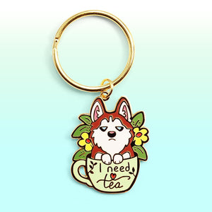 "I Need Tea" Husky Enamel Keychain  Flair Fighter