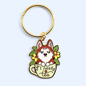 "I Need Tea" Husky Enamel Keychain  Flair Fighter