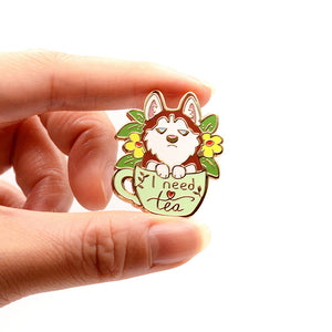"I Need Tea" Husky Enamel Pin Brooches & Lapel Pins Flair Fighter