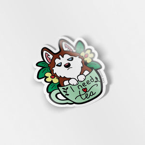 "I Need Tea" Husky Vinyl Sticker Decorative Stickers Flair Fighter