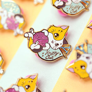 Knitty Calico Cat Enamel Pin Brooches & Lapel Pins Flair Fighter