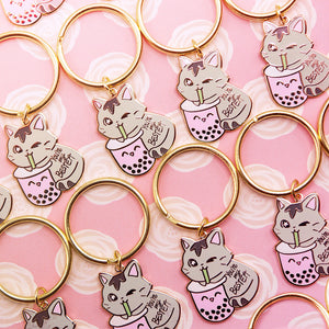 You're My Bestea Boba Cat Enamel Keychain  Flair Fighter