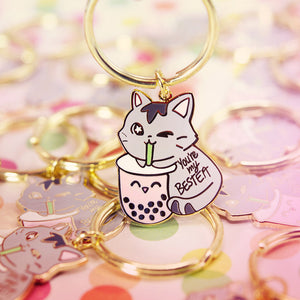 You're My Bestea Boba Cat Enamel Keychain  Flair Fighter