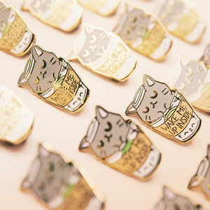 "Wake Me Up Inside" Coffee Cat Enamel Pin Brooches & Lapel Pins Flair Fighter