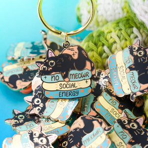 No Meowr Social Energy (Tortoiseshell Cat) Keychain  Flair Fighter