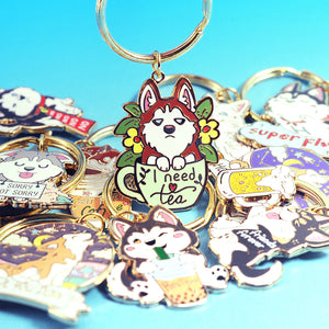 "I Need Tea" Husky Enamel Keychain  Flair Fighter
