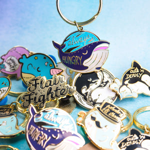 "Always Hungry" Blue Whale Enamel Keychain  Flair Fighter
