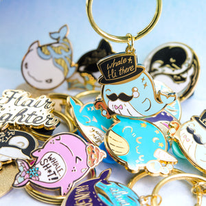 "Whale Hi There" Gentleman Whale Enamel Keychain  Flair Fighter
