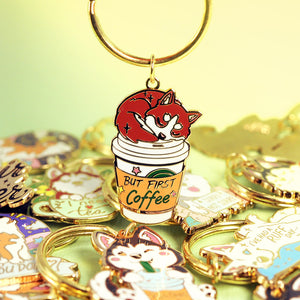 "But First Coffee" Husky Enamel Keychain  Flair Fighter