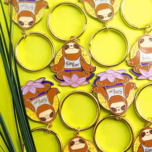 Slow Flow Yoga Meditation Sloth Enamel Keychain  Flair Fighter