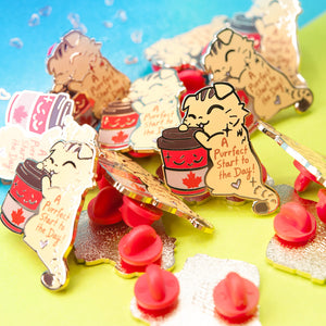 A Purrfect Start To The Day Timmies Version (Scottish Fold Cat) Enamel Pin Brooches & Lapel Pins Flair Fighter