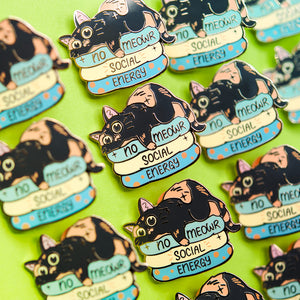 No Meowr Social Energy (Tortoiseshell Cat) Enamel Pin Brooches & Lapel Pins Flair Fighter