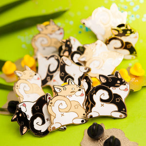 Cream Shiba Inu Sploot Enamel Pin Brooches & Lapel Pins Flair Fighter