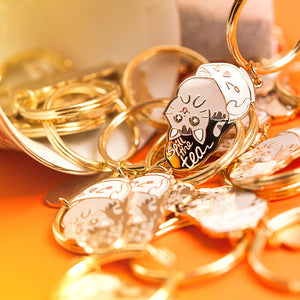 Spill the Tea Cat Enamel Keychain  Flair Fighter