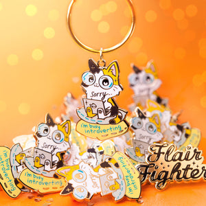 Sorry I'm Busy Introverting (Calico Cat) Keychain  Flair Fighter