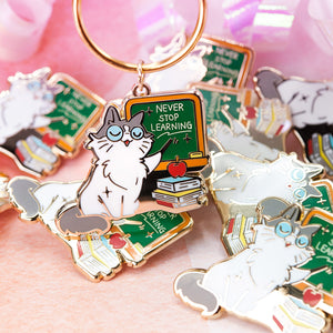 Never Stop Learning (Ragamuffin Cat) Keychain  Flair Fighter