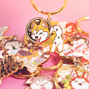 Space Dog Husky Enamel Keychain  Flair Fighter