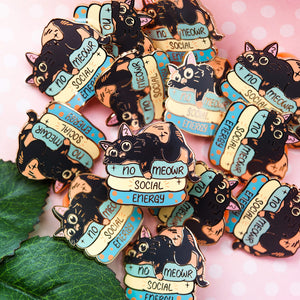 No Meowr Social Energy (Tortoiseshell Cat) Enamel Pin Brooches & Lapel Pins Flair Fighter