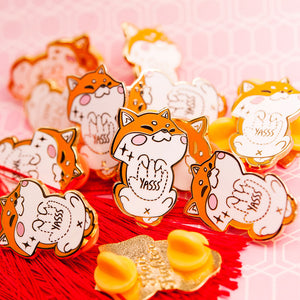 Red Shiba Inu Belly Rub "Yasss" Enamel Pin Brooches & Lapel Pins Flair Fighter