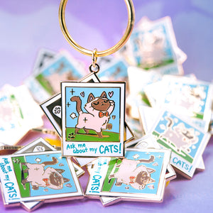 Ask Me About My Cats! (Tonkinese Cat) Keychain  Flair Fighter