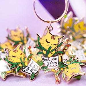 Eat Your Greens (Orange Tabby Cat) Keychain  Flair Fighter