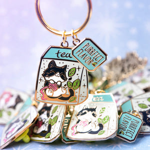 Purrfect Flavor Tea (Tuxedo Cat) Keychain  Flair Fighter