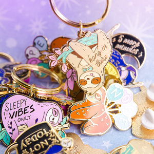 Hang in There Upside Down Sloth Enamel Keychain  Flair Fighter