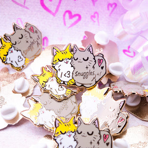 I Heart Snuggles (Manx Cat & American Bobtail Cat) Enamel Pin Brooches & Lapel Pins Flair Fighter