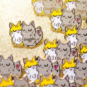 I Heart Snuggles (Manx Cat & American Bobtail Cat) Enamel Pin Brooches & Lapel Pins Flair Fighter
