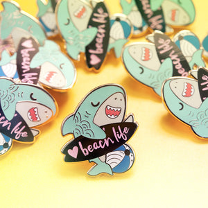 Beach Life Shark Enamel Pin Brooches & Lapel Pins Flair Fighter
