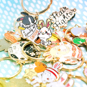 Running on Caffeine Bunnies Enamel Keychain  Flair Fighter