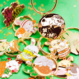 Black & White Bunnies Flop Enamel Keychain  Flair Fighter