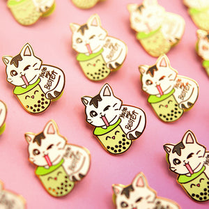 You're My Bestea Boba Cat Enamel Pin (Matcha Green Tea Special Edition) Brooches & Lapel Pins Flair Fighter