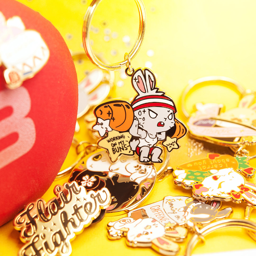 Weight Lifting Bunny Enamel Keychain  Flair Fighter   