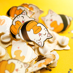 Upside Down Salmon Sushi Cat Enamel Pin Brooches & Lapel Pins Flair Fighter