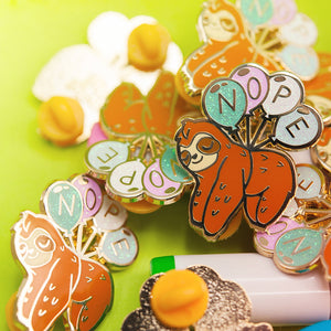 NOPE Balloon Sloth Enamel Pin Brooches & Lapel Pins Flair Fighter