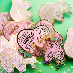Sleepy Vibes Only Sleeping Sloth Enamel Pin Brooches & Lapel Pins Flair Fighter