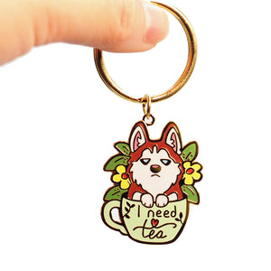 "I Need Tea" Husky Enamel Keychain  Flair Fighter