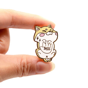 Cream Shiba Inu Belly Rub "Yasss" Enamel Pin Brooches & Lapel Pins Flair Fighter