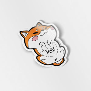 Red Shiba Inu Belly Rub "Yasss" Vinyl Sticker Decorative Stickers Flair Fighter